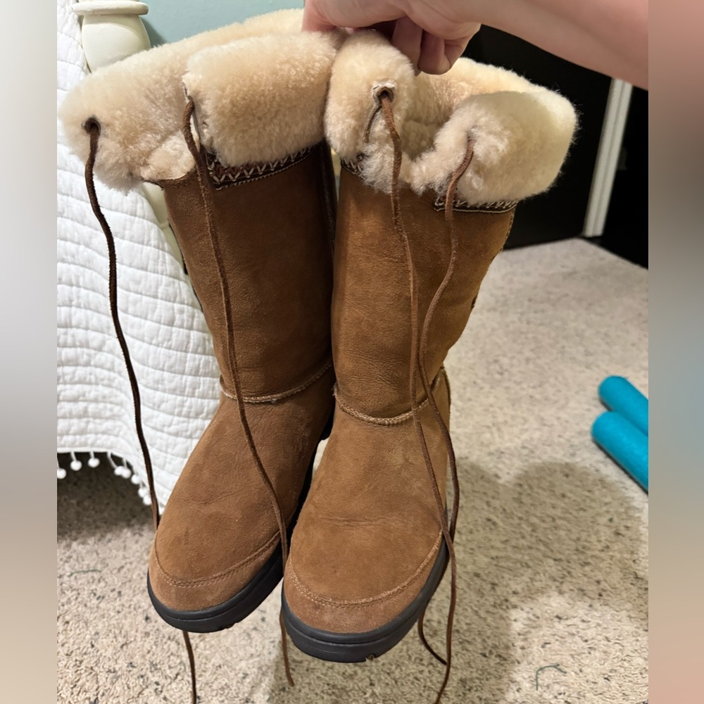 UGG Chestnut Suede Shearling Tall Lace-Up Boots